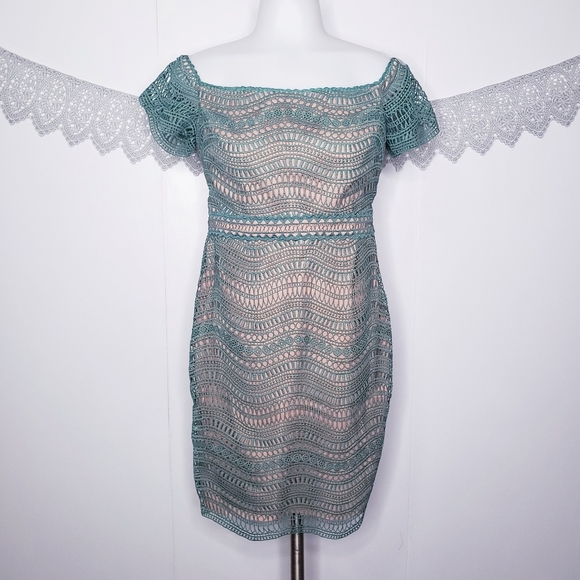 Stylestalker Revolve Alexander mini dress jade green crochet lace size large New - Picture 2 of 11